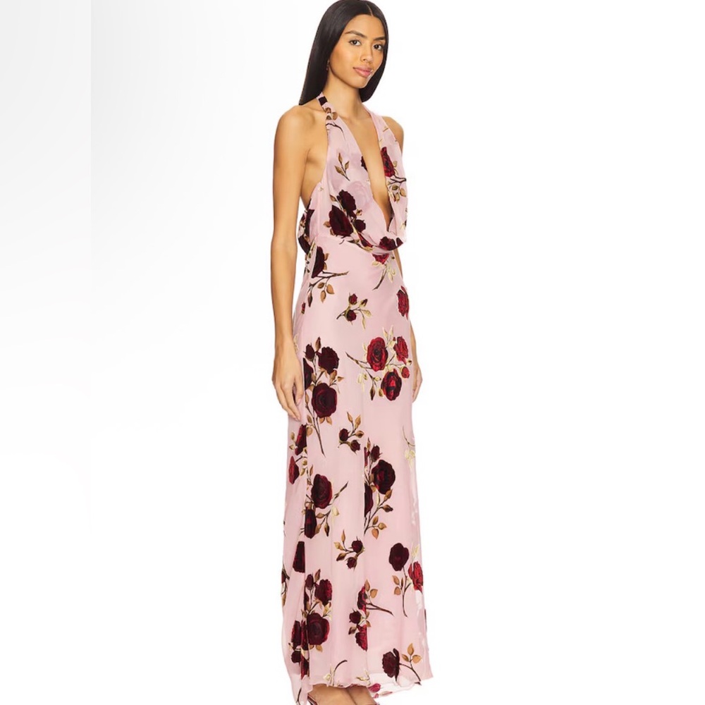 For Love And Lemons Velvet Halter Maxi Dress in Rose - Picture 2 of 3